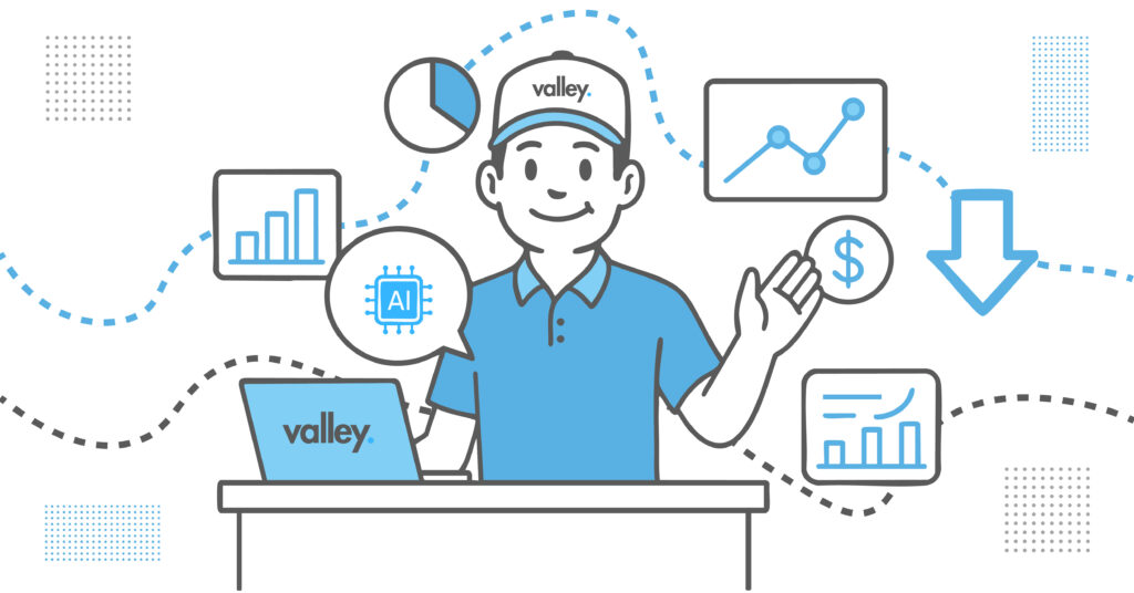 Fleet manager using AI in trucking dashboards to track costs, safety, and performance improvements.