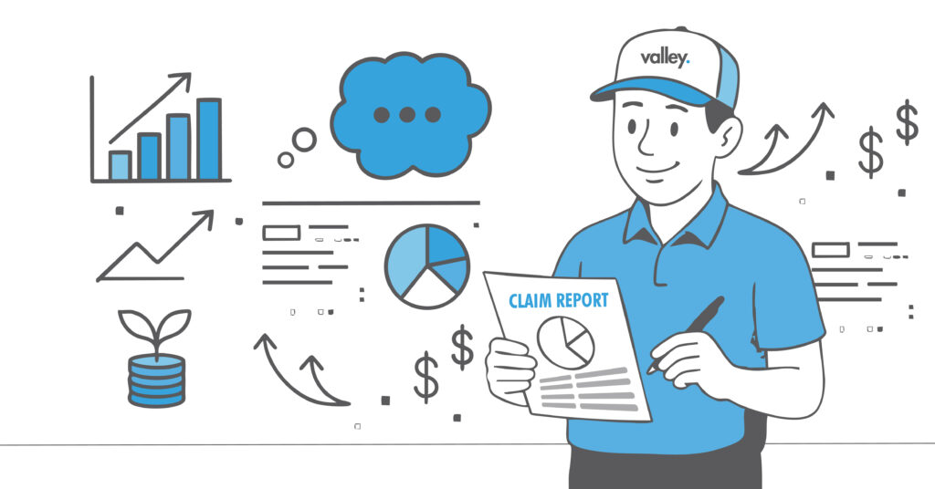 Insurance agent reviewing trucking loss run report with fleet manager