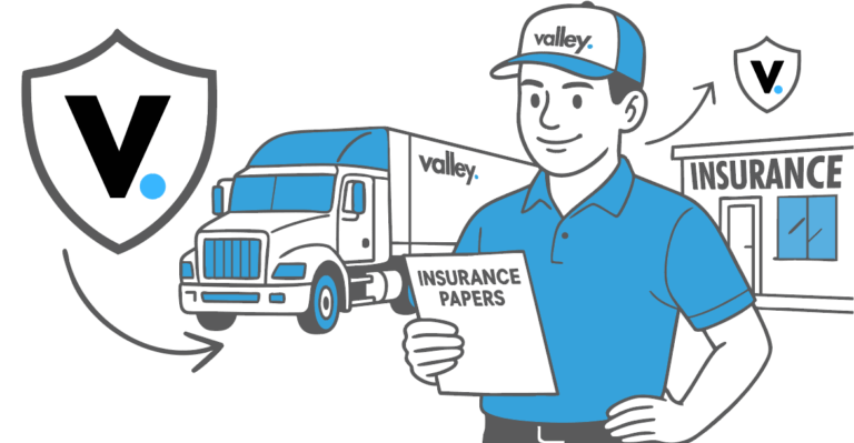 Truck driver reviewing insurance documents beside a semi truck