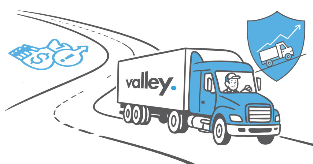 Truck fleet moving through storm representing logistics resilience and adaptation