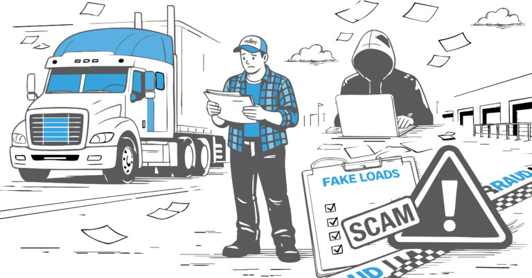 Truck driver reviewing freight paperwork to avoid fake freight brokers