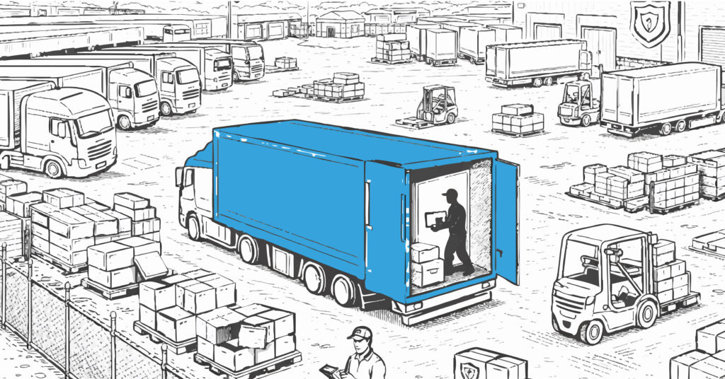 Semi truck at loading dock representing cargo theft from inside the fleet