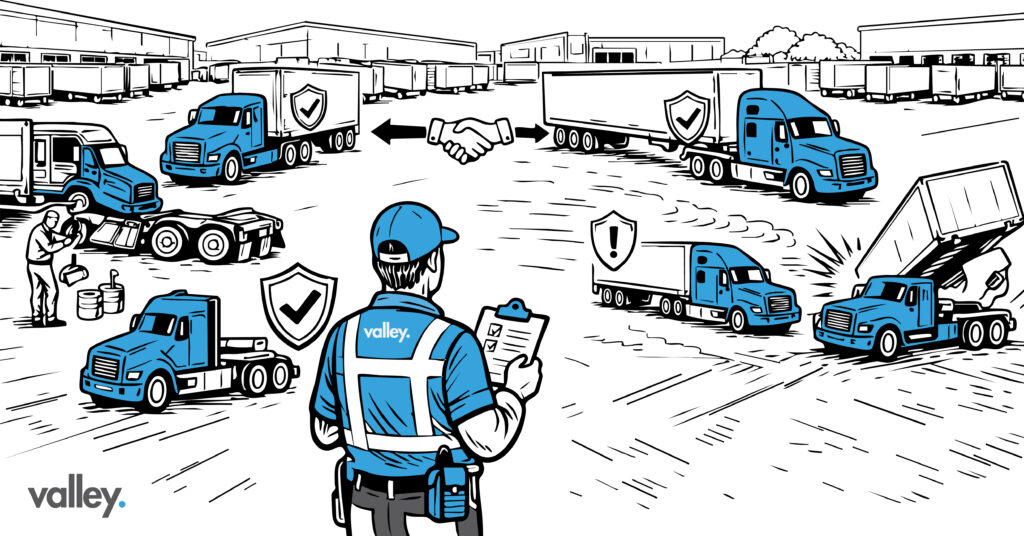 Semi-truck connecting to third-party trailer illustrating power-only trucking insurance exposure