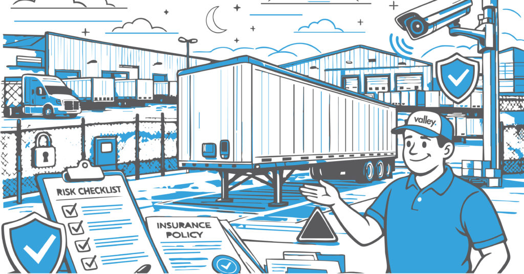 Semi trailer left overnight in yard illustrating insurance risk of drop trailers left overnight