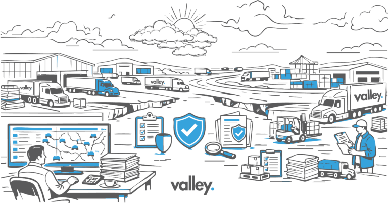 Owner-operator reviewing load board paperwork in truck cab, examining trucking insurance coverage
