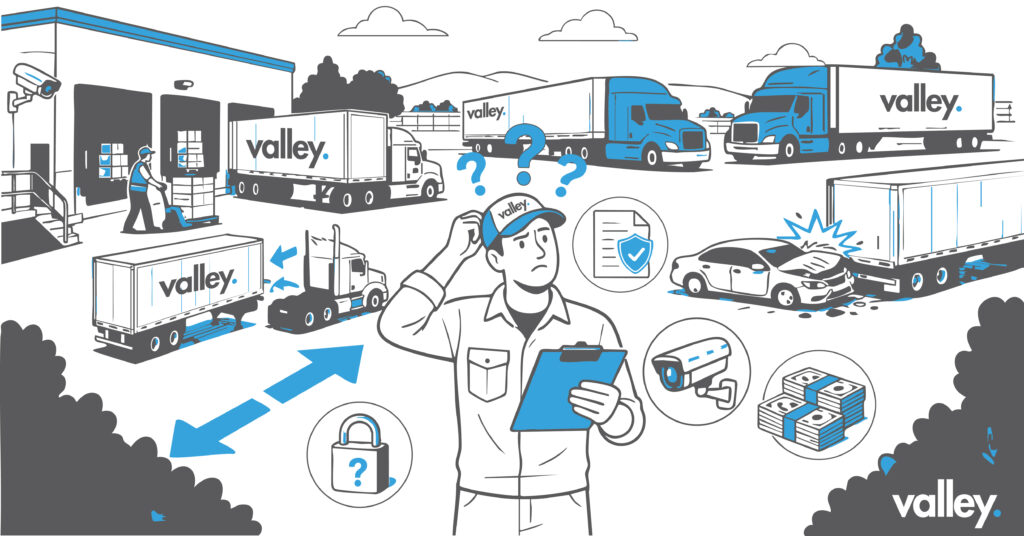 Fatigued truck driver reviewing forced dispatch load paperwork in cab — trucking insurance risk